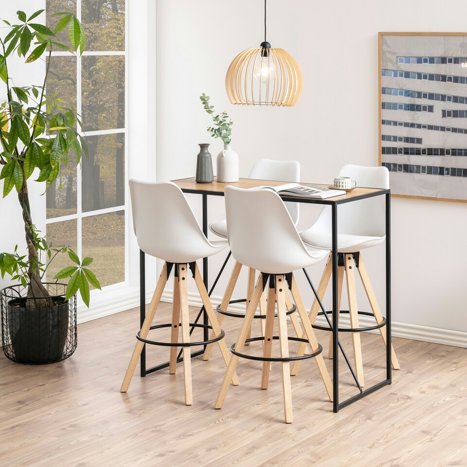image 1 of Seaford Black Metal Bar Table with Oak Top