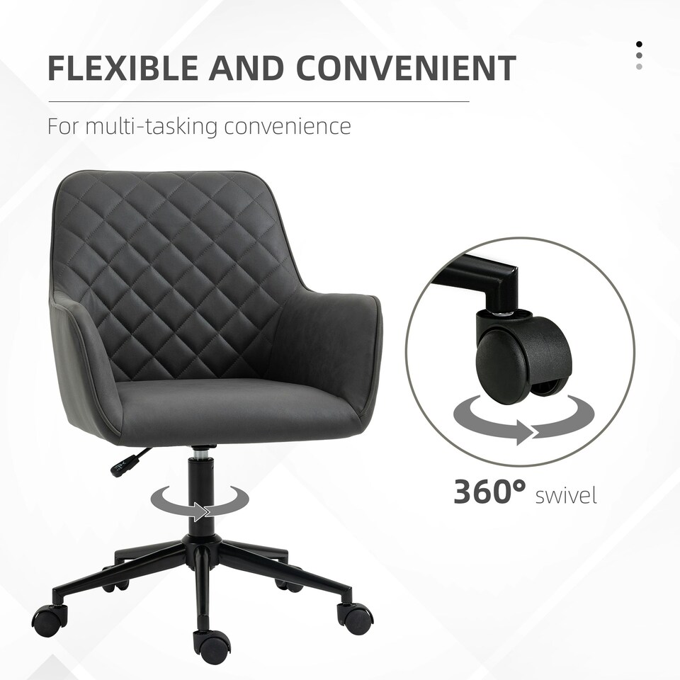image 1 of Vinsetto Home Office Chair Leather-Feel Fabric Swivel Chair with Armrests Grey