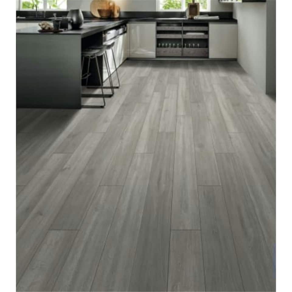 image 1 of PACK OF 10 (Total 10 Units) - Light Grey Oak 12mm Thick Laminate Flooring (14.8m2 Coverage)