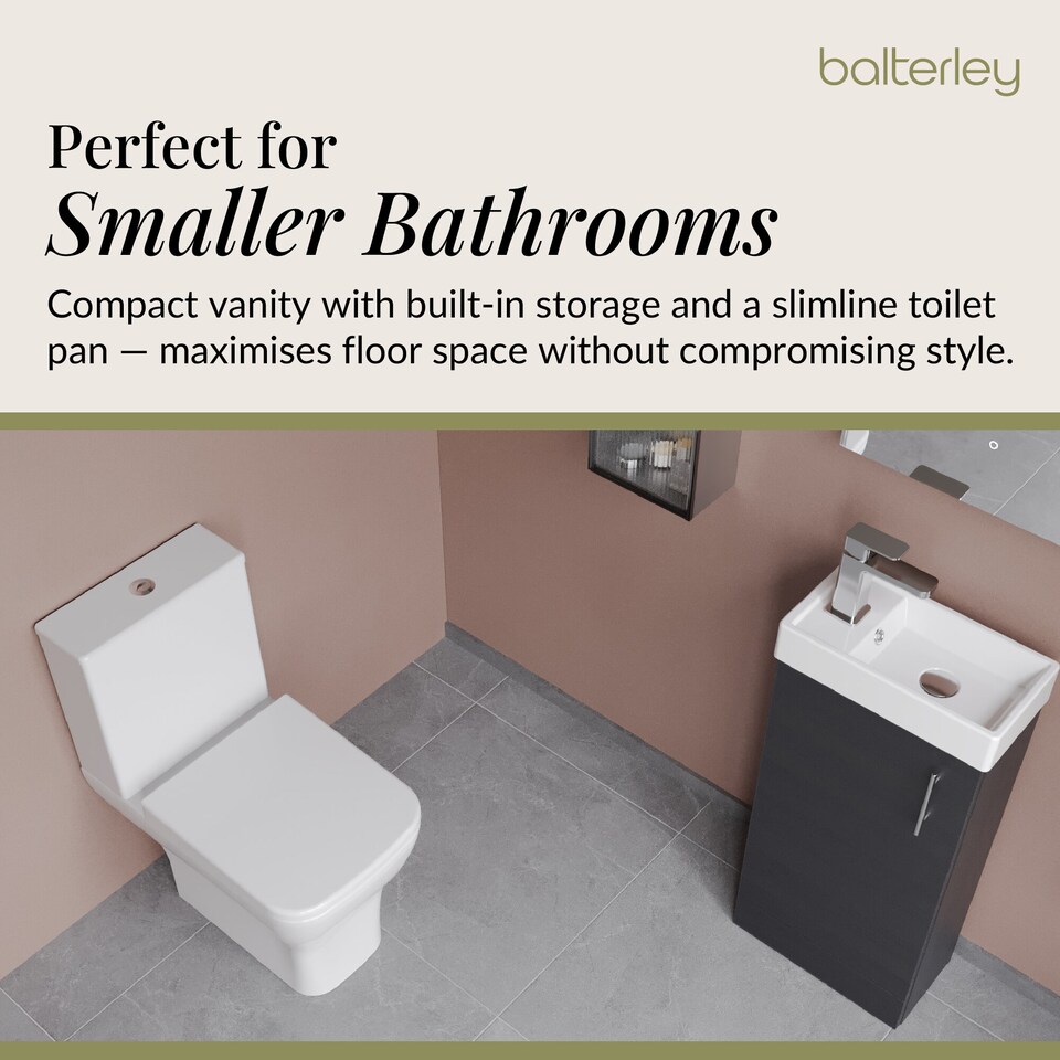 image 1 of Cloakroom Floor Standing Vanity Unit, Tap and Toilet - Charcoal Black | Black | Black Woodgrain