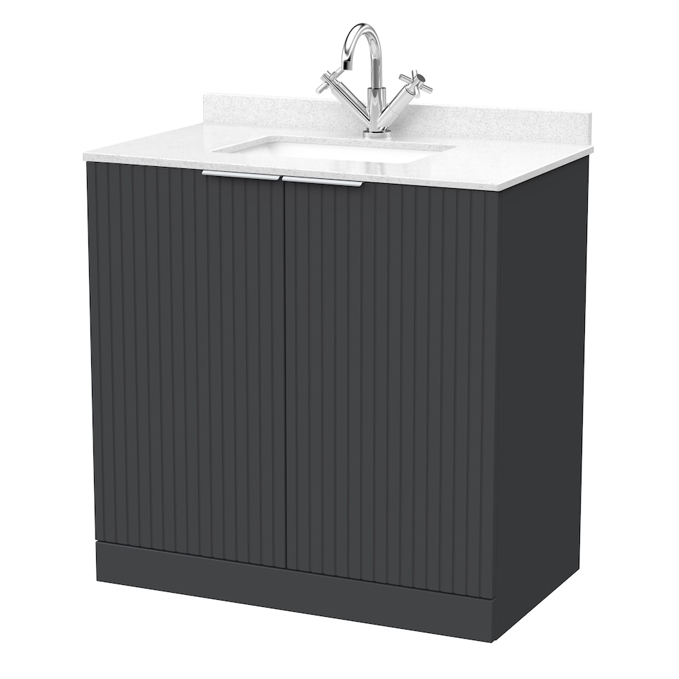 image 1 of Balterley Callingwood Contemporary Floor Standing 2 Door Vanity Unit with Marble Worktop with Basin , 800mm, Dark Grey