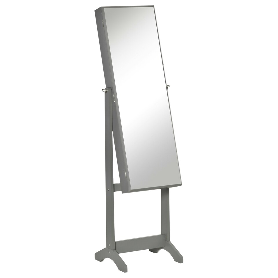 image 1 of HOMCOM Mirrored Jewellery Cabinet Lockable Jewellery Organiser Grey