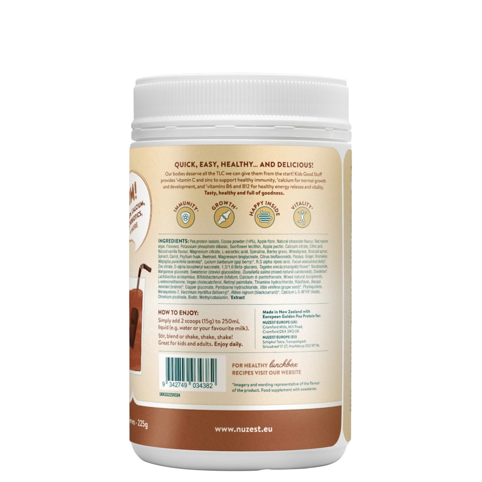 image 1 of Nuzest - Kids Good Stuff - Vegan Smoothie Mix - Rich Chocolate - Multivitamin Nutritional Supplement Protein Shake for Children - Dairy Free - Supporting Growth and Development - 225g (15 Servings)