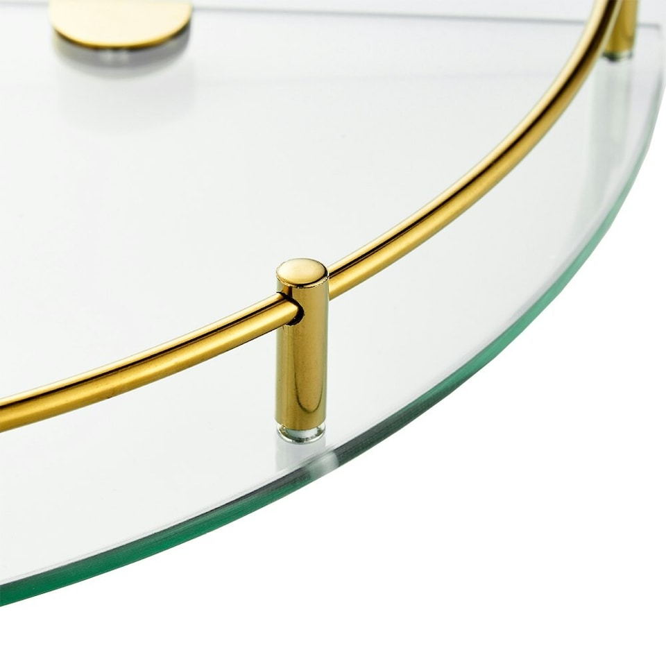 image 1 of Living and Home Glass Corner Shelf for Bathroom 1-Tier Set of 2 - Gold