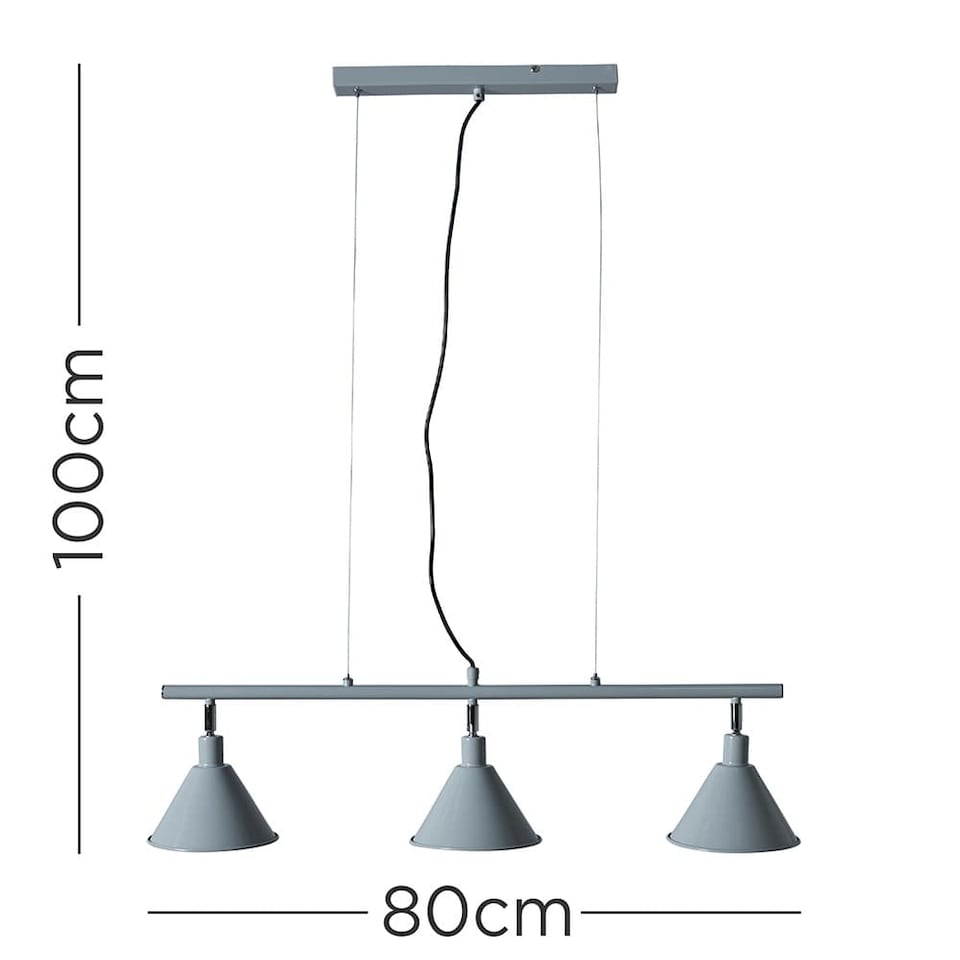 image 1 of ValueLights 3 Way Suspended Ceiling Light With Grey Silver Metal Cone Shades | Grey