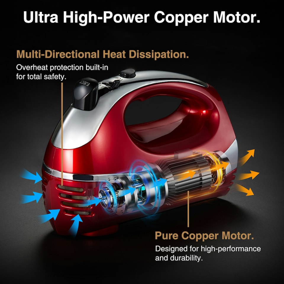 image 1 of VonShef 300W Red Hand Mixer Electric Whisk with 5 Speeds