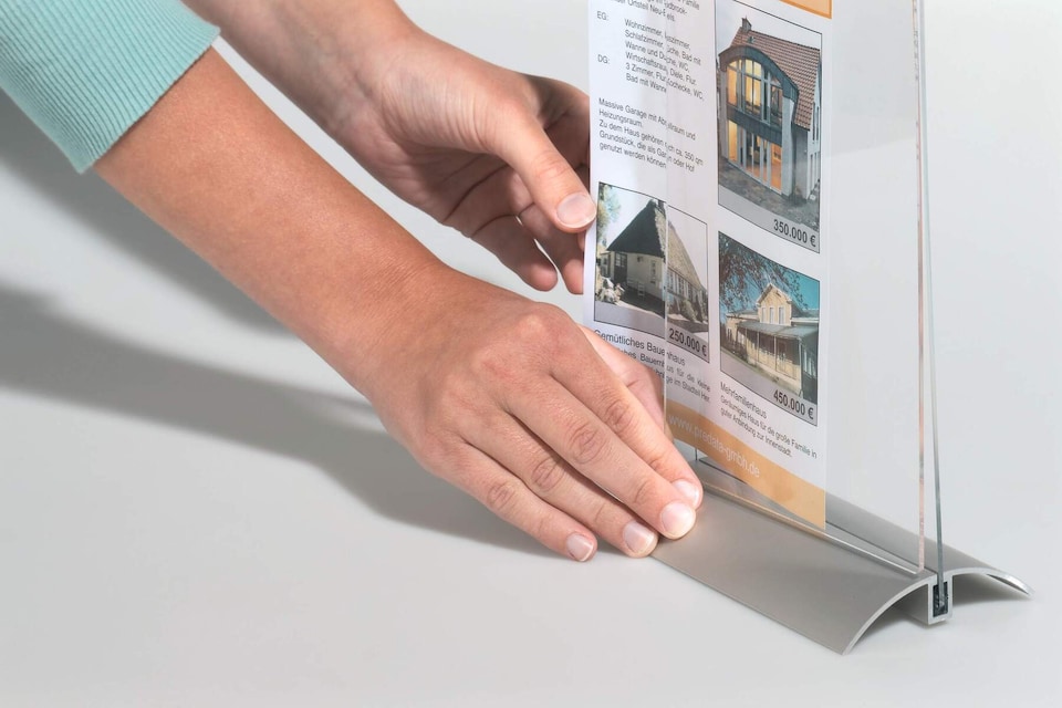 image 1 of Durable Acrylic Aluminium Display Stand Table Menu & Sign Holder | A4 | Clear