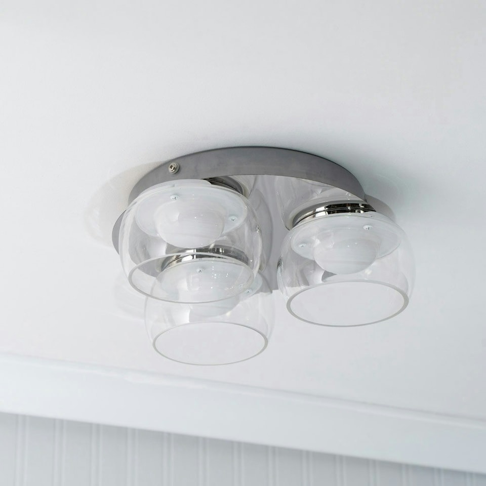 image 1 of ValueLights Alissa Polished Chrome IP44 3 Way Clear Glass Integrated LED Ceiling Light