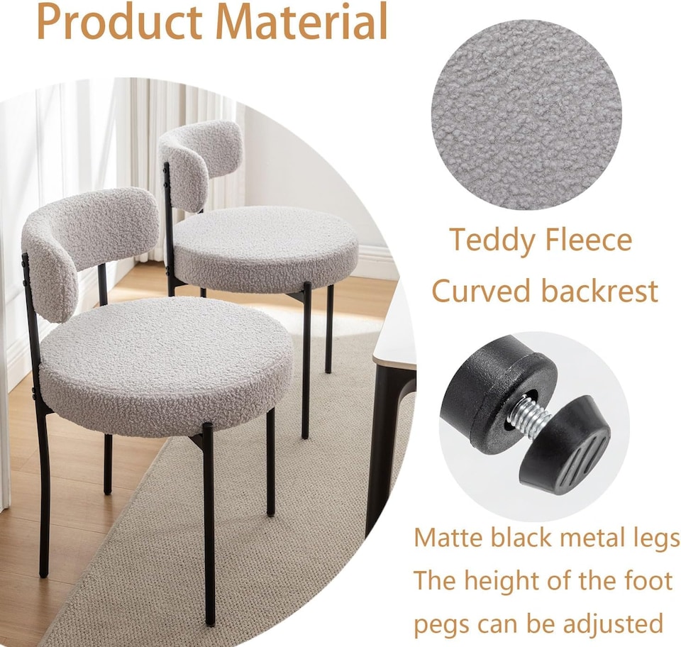 image 1 of Dining Chairs Set Teddy Fabric for Kitchen Bedroom Living Room Study Cafe Chairs