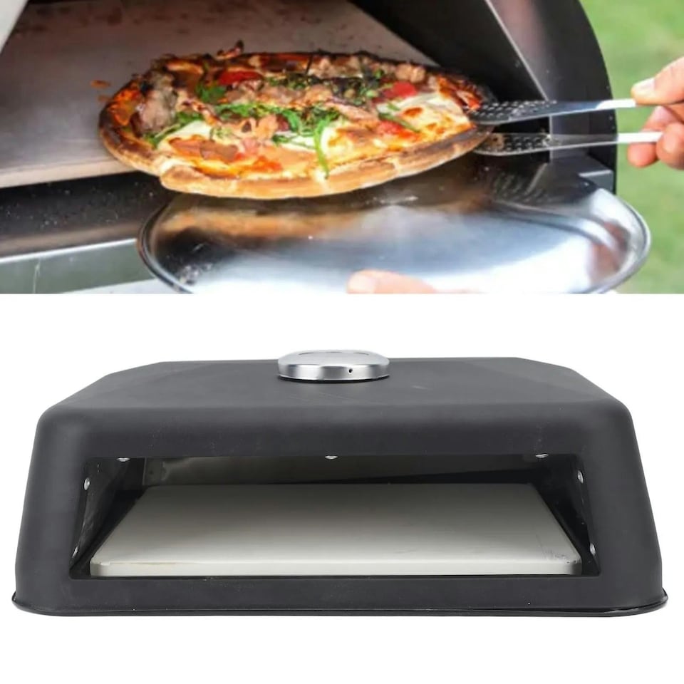 image 1 of Grill Top Pizza Maker Oven Steel Waterproof with Thermometer BBQ Gas Charcoal