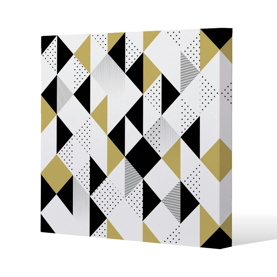 image 1 of Gold & Black Geometric Triangles (Canvas Print) 90 x 90 x 4cm