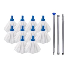 Mop Head Refills (10 Super Absorbent Mops With 140cm Handle) For Hard Floor Mopping Cleaning Home office and Commercial Use Blue | Blue