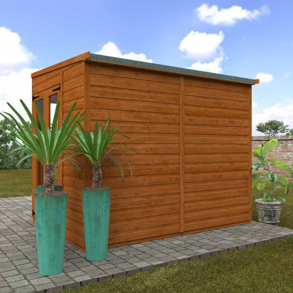 image 1 of 8x6 Flex Pent Full Pane Summerhouse 12mm Flex - L238.8 x W175 x H203 cm - Solid Wood/Softwood/Pine - Burnt Orange