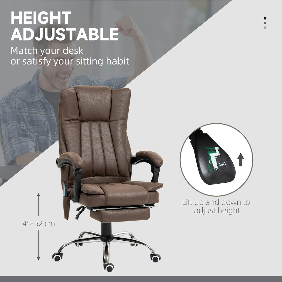 image 1 of Vinsetto 6-Point Vibrating Heat Massage Chair w/ Microfibre Upholstery Brown