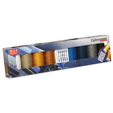 Gutermann Denim Thread Set - 8x100m + 5 Jeans Needles, Strong Thread for Professional Denim Seams