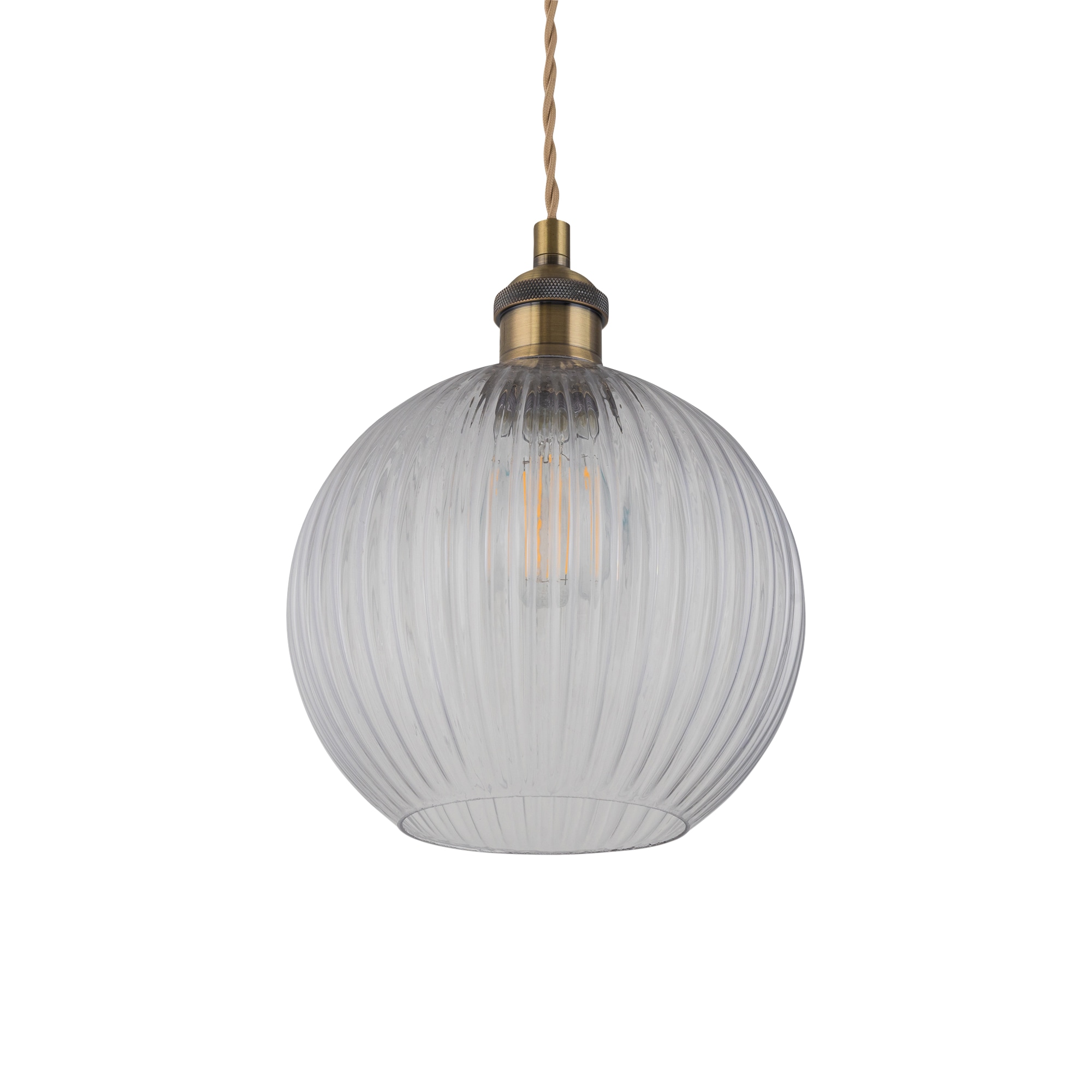 Betchley Antique Brass Braided Pendant with Clear Ribbed Glass Shade