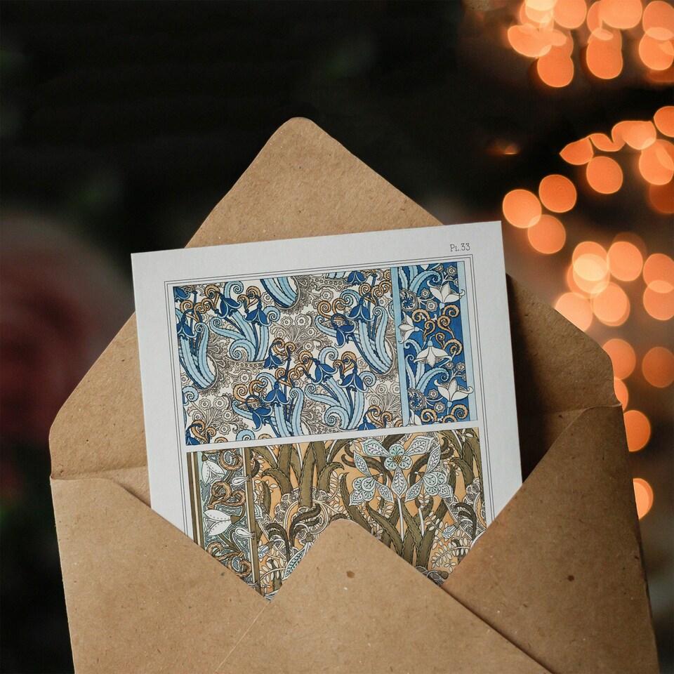 image 1 of Maurice Pillard Verneuil Art Card Snowdrops Art Nouveau Floral Patterns