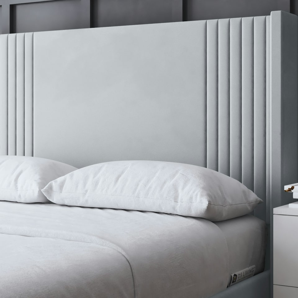 image 1 of Elara Divan Bed with Winged Panel Headboard - Silver - King / 5ft