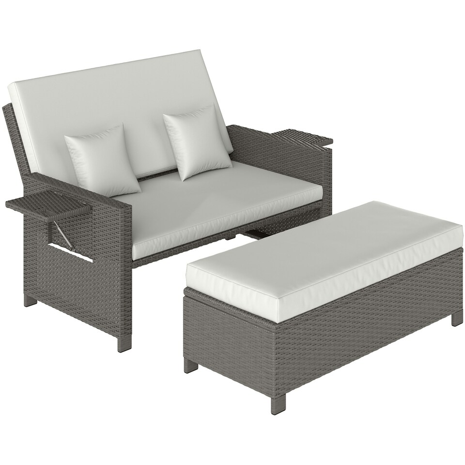 image 1 of Outsunny Garden Rattan Furniture Set 2 Seater Patio Sun Lounger Daybed Sun Bed 