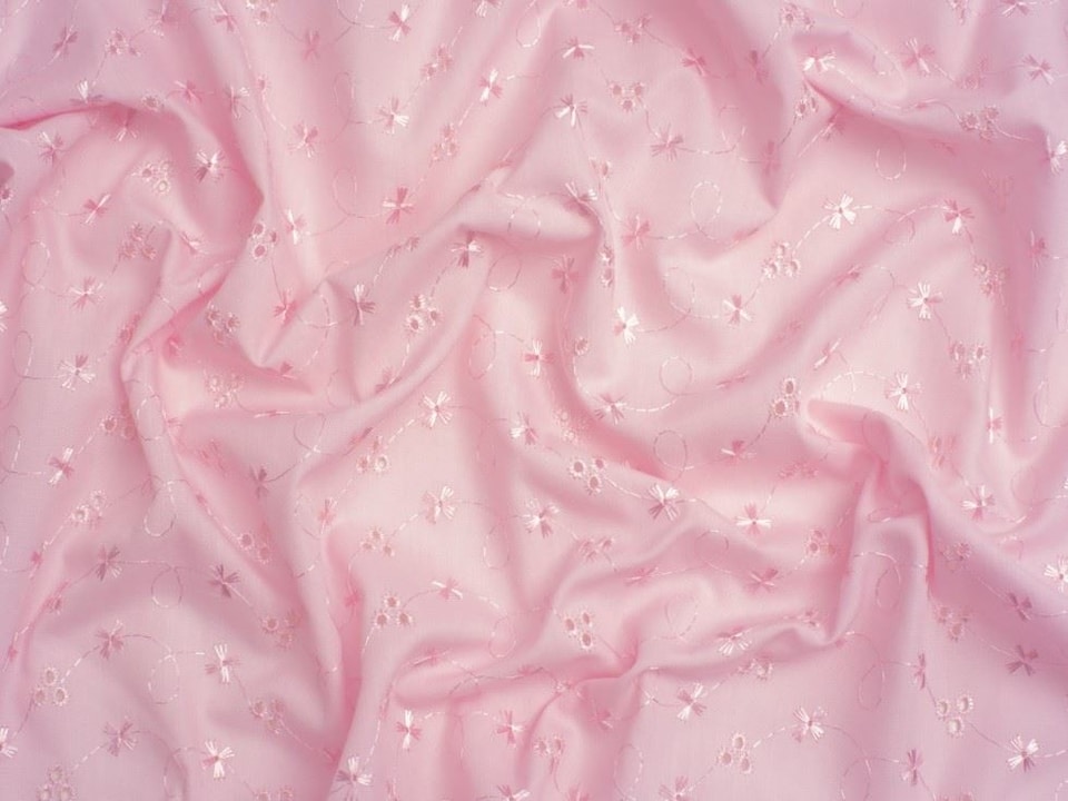 Pink Broderie Anglaise Cotton Fabric for Dressmaking, 150cm / 59" Wide - per metre