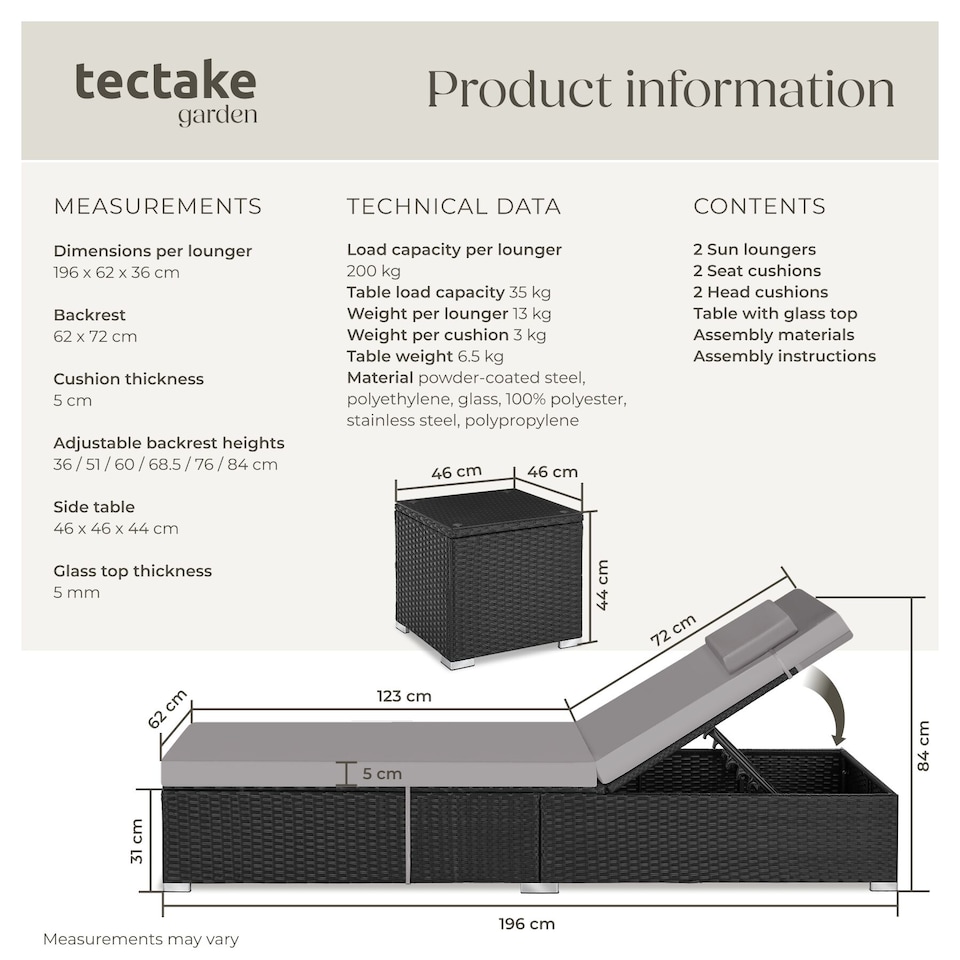 image 1 of Carbonera Rattan Double Lounge Chair with Table, Adjustable Backrest | Black | black | 1