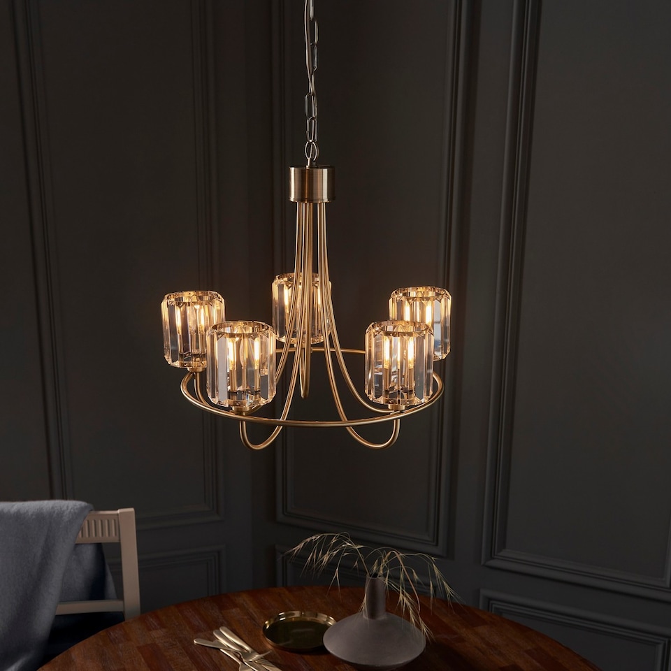 image 1 of Berenice 5 Light Multi Arm Glass Shade Ceiling Pendant Antique Brass