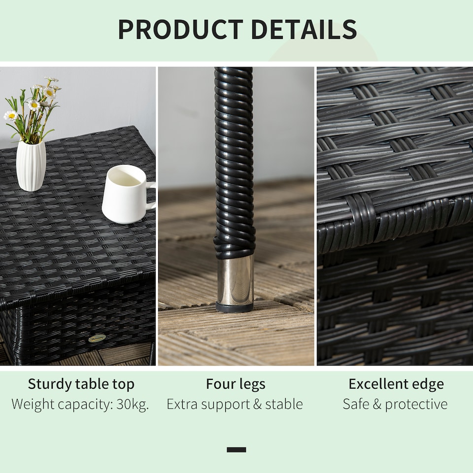 image 1 of Outsunny PE Rattan Outdoor Coffee Table, Easy Match Rattan Side Table, Black