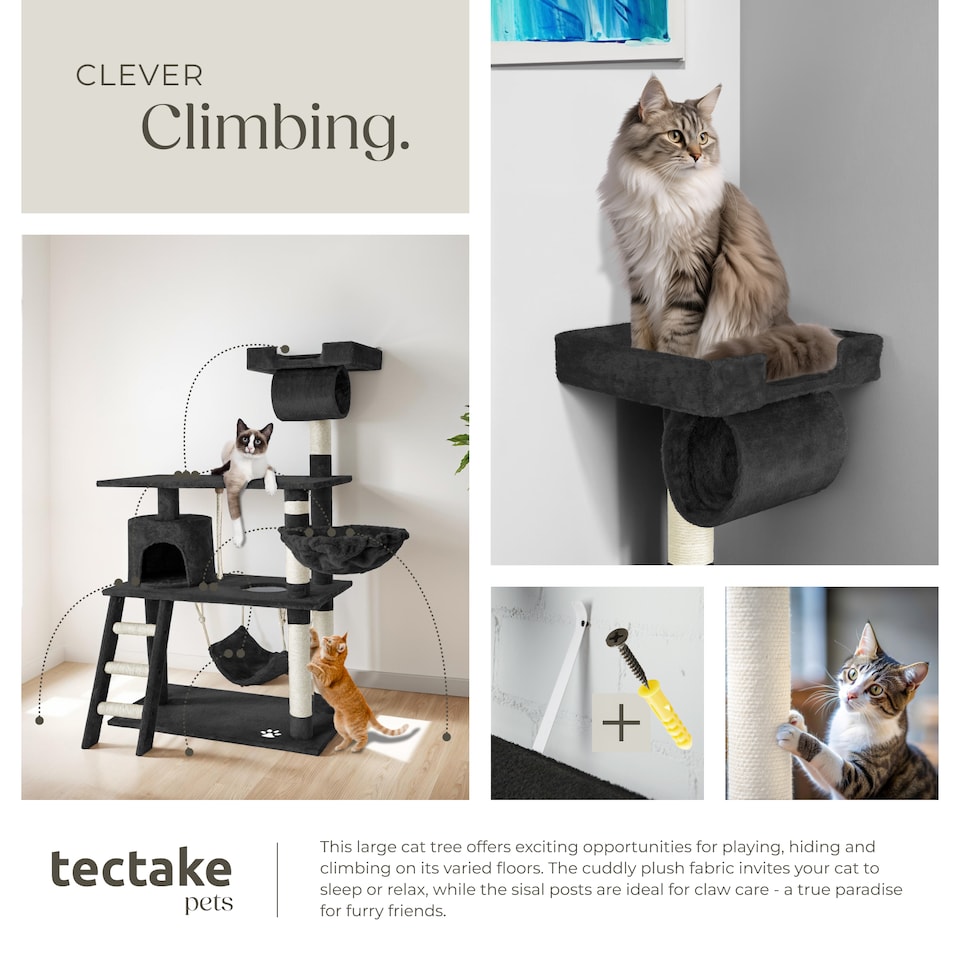 image 1 of Cat Tree Marcel - 141 cm, sisal cat scratching post | Black | black | One Size | 1