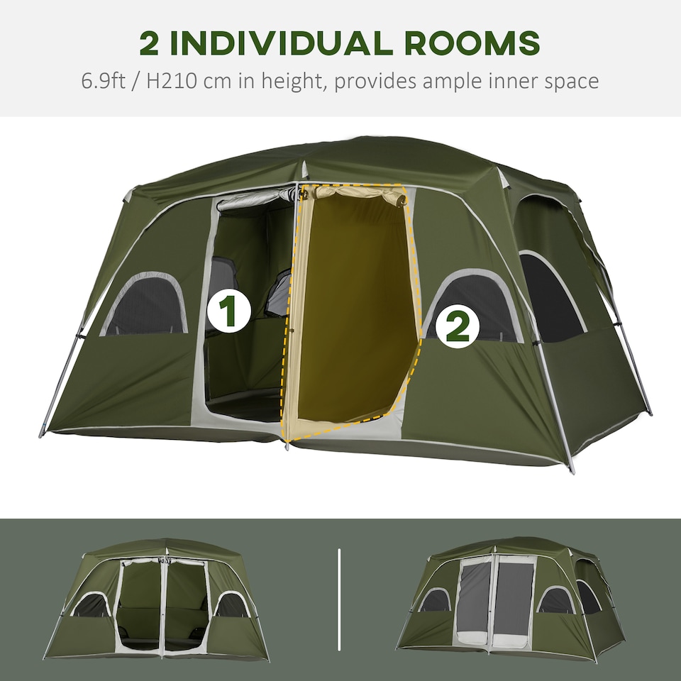 image 1 of Outsunny Camping Tent, Family Tent 4-8 Person 2 Room Easy Set Up