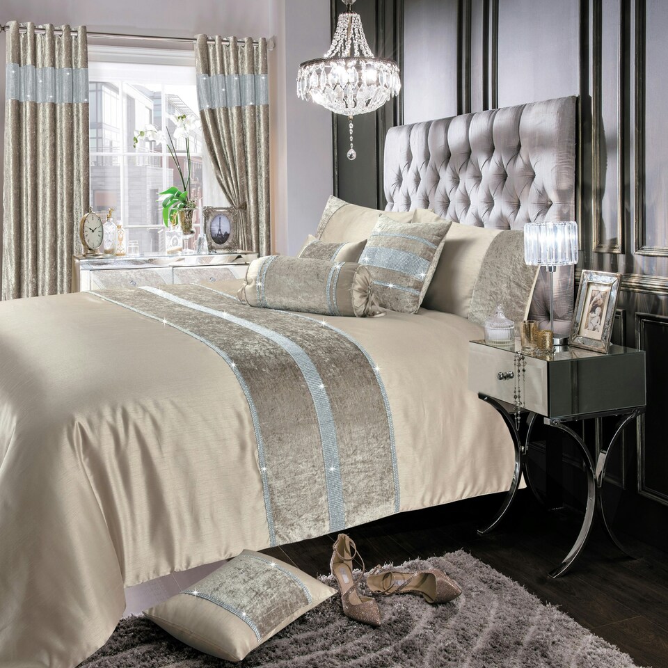 image 1 of Intimates Topaz Crushed Velvet Diamante Duvet Cover & Pillowcase Set Cream | Natural | Single