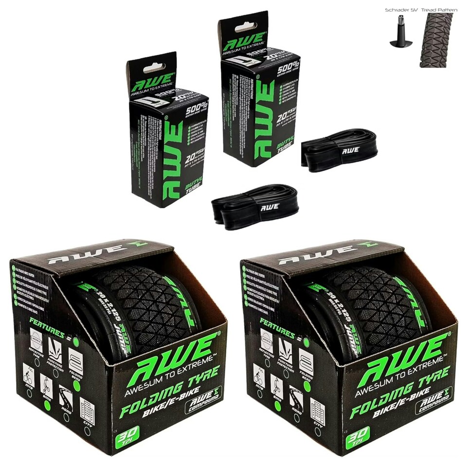 image 1 of 2 x AWEJump Folding Tyres 20" x 2.125 + 2 x AWE Inner Tubes 20" x 1.75-2.125 SV