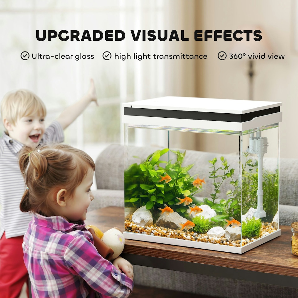 image 1 of PawHut 26L Small Fish Tank with Filter System, LED Lights, Water Pump, White