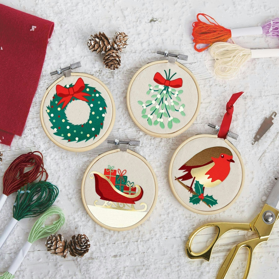 image 1 of Sew & So On Embroidery Hoop Decorations, Merry and Bright, Multicoloured, 8"