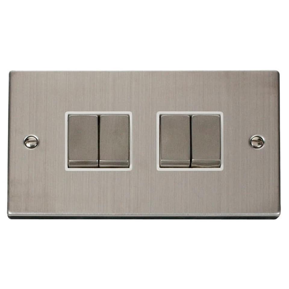 SE HOME Stainless Steel 10A 4 Gang 2 Way Ingot Light Switch | Chrome | Stainless Steel