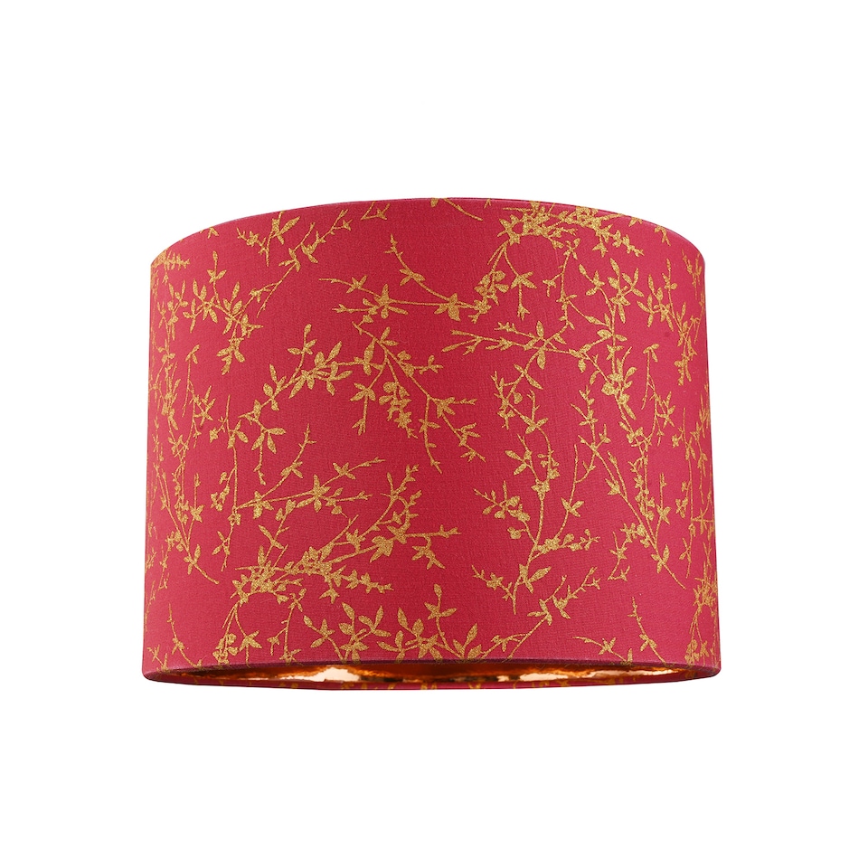 image 1 of Modern Burgundy Cotton Fabric 10 Inch Lamp Shade with Copper Foil Floral Decoration | Purple