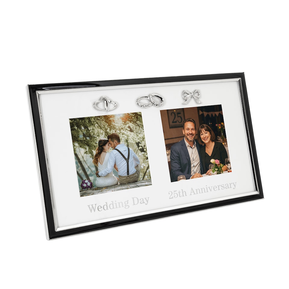 image 1 of 25th Anniversary & Wedding Frame with Silver & Black Icons | Silver | One Size
