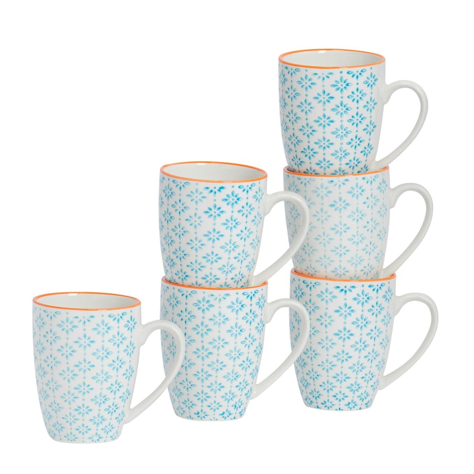 image 1 of Nicola Spring Nicola Spring Hand-Printed Mug - 330ml - Blue - Pack of 6