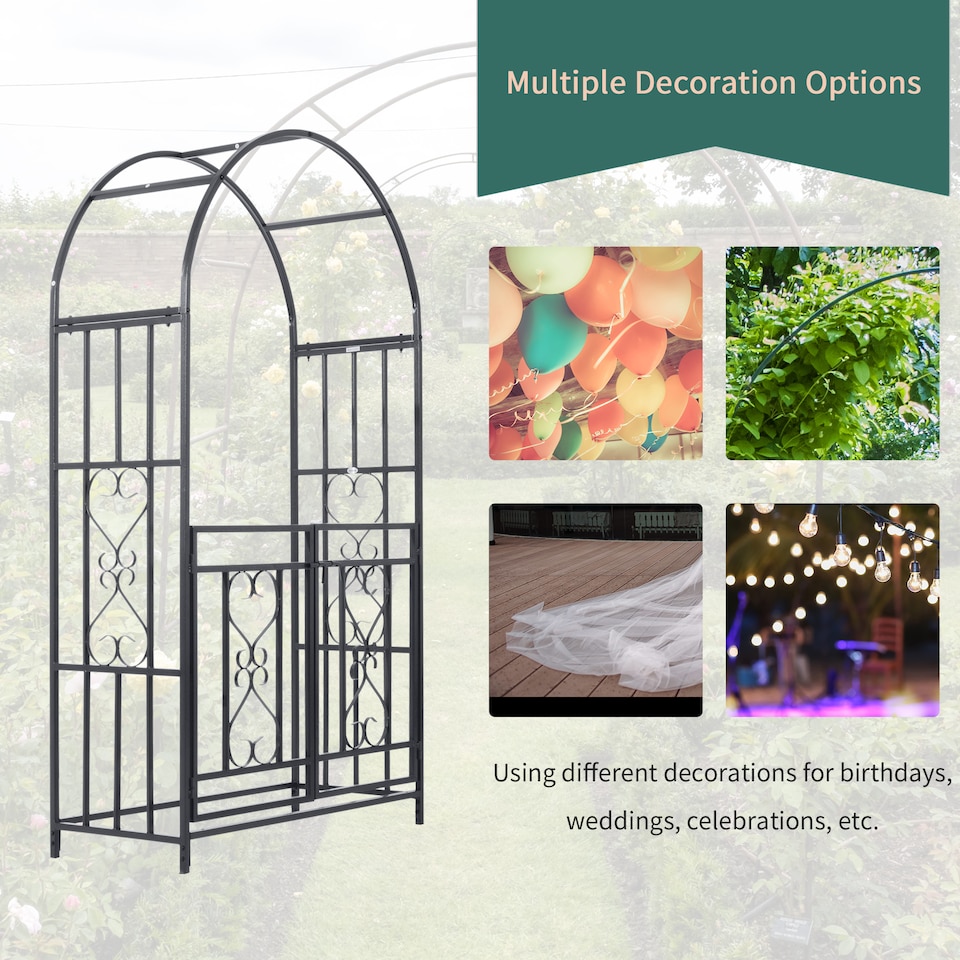 image 1 of Outsunny Metal Garden Arch with Double Gate, Garden Arbor Climbing Plants