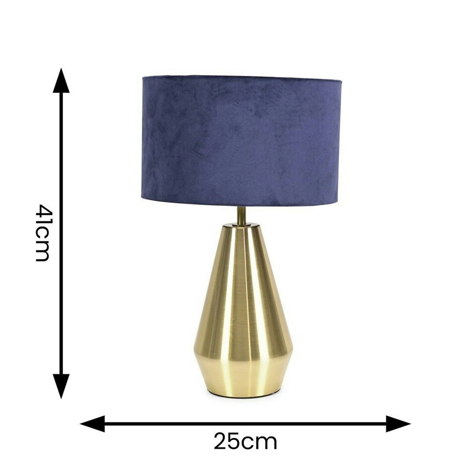 image 1 of ValueLights Jax Gold Metal Touch Dimmer Table Lamp with Navy Blue Velvet Shade