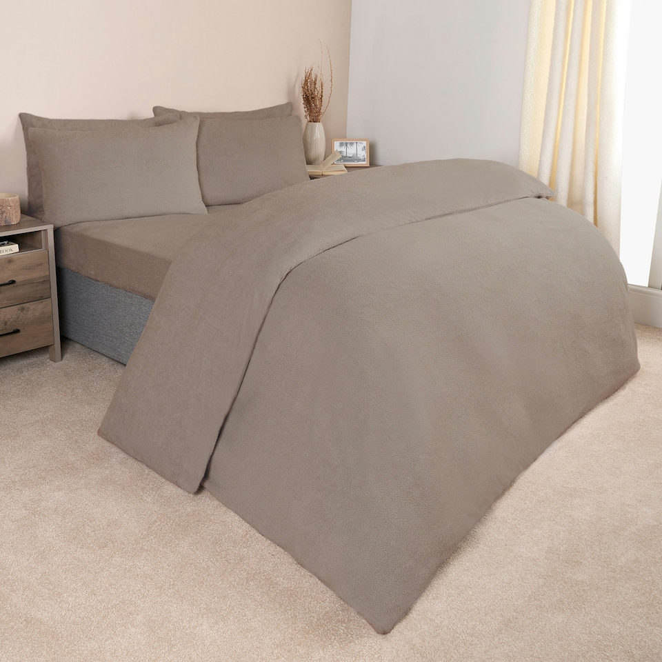 image 1 of OHS Teddy Fleece Soft Cosy Warm Thermal Plush Plump Duvet Cover and Pillowcase Bedding Set Blue | Teal | Single