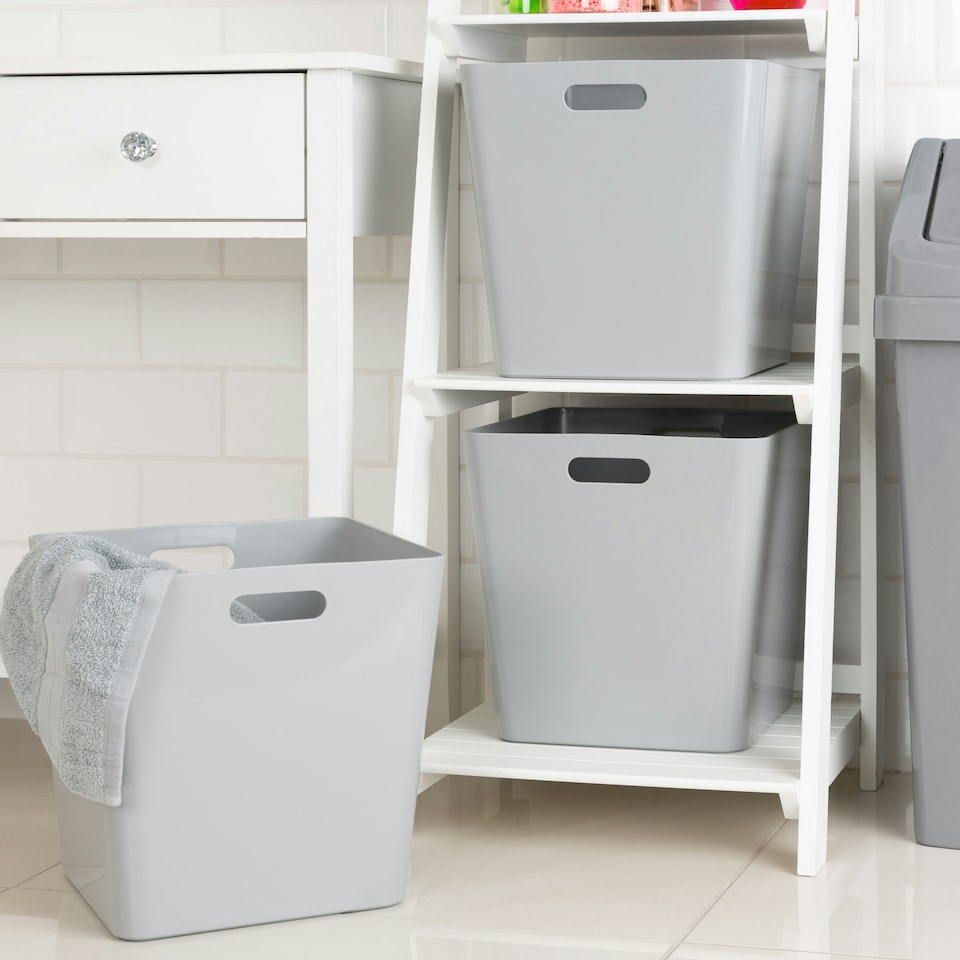 image 1 of Wham Studio 3 x 18L Deep Rectangular Plastic Storage Baskets Ice White Grey