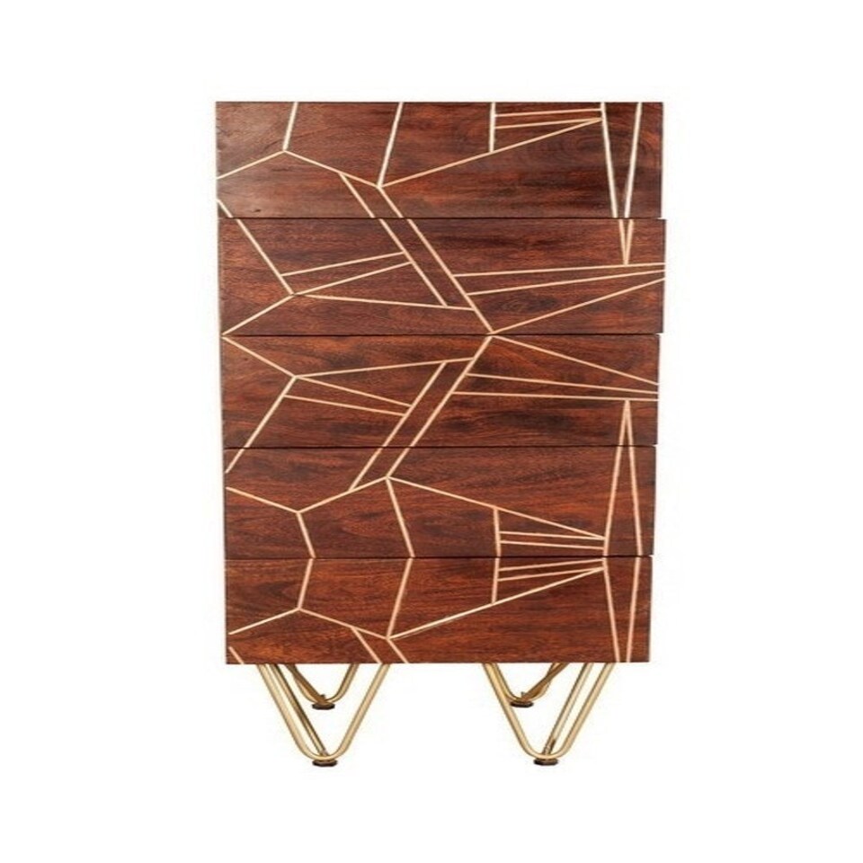 image 1 of Dark Gold Tall Chest of Drawers - Solid Mango Wood - L40 x W45 x H120 cm
