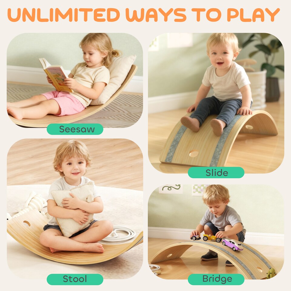 image 1 of AIYAPLAY Kids Wooden Balance Board with Rope and Felt for Sensory Play