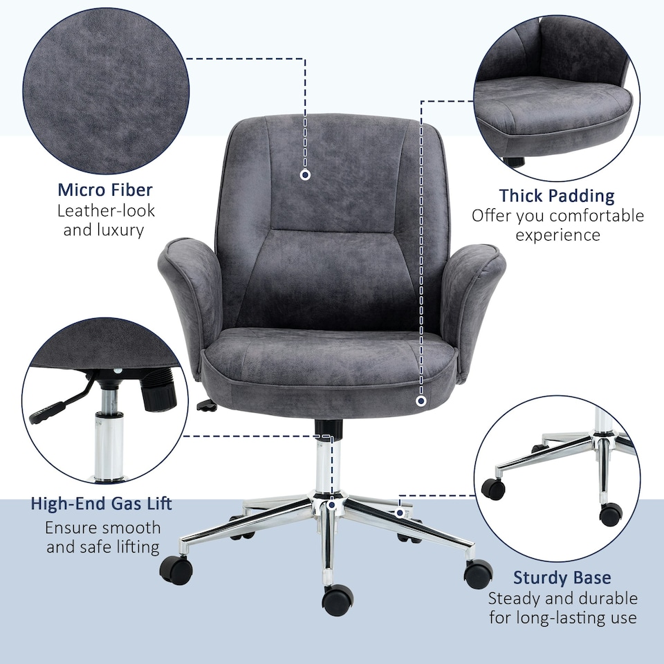 image 1 of Vinsetto Swivel Computer Office Chair Mid Back Desk Chair for Home, Deep Grey