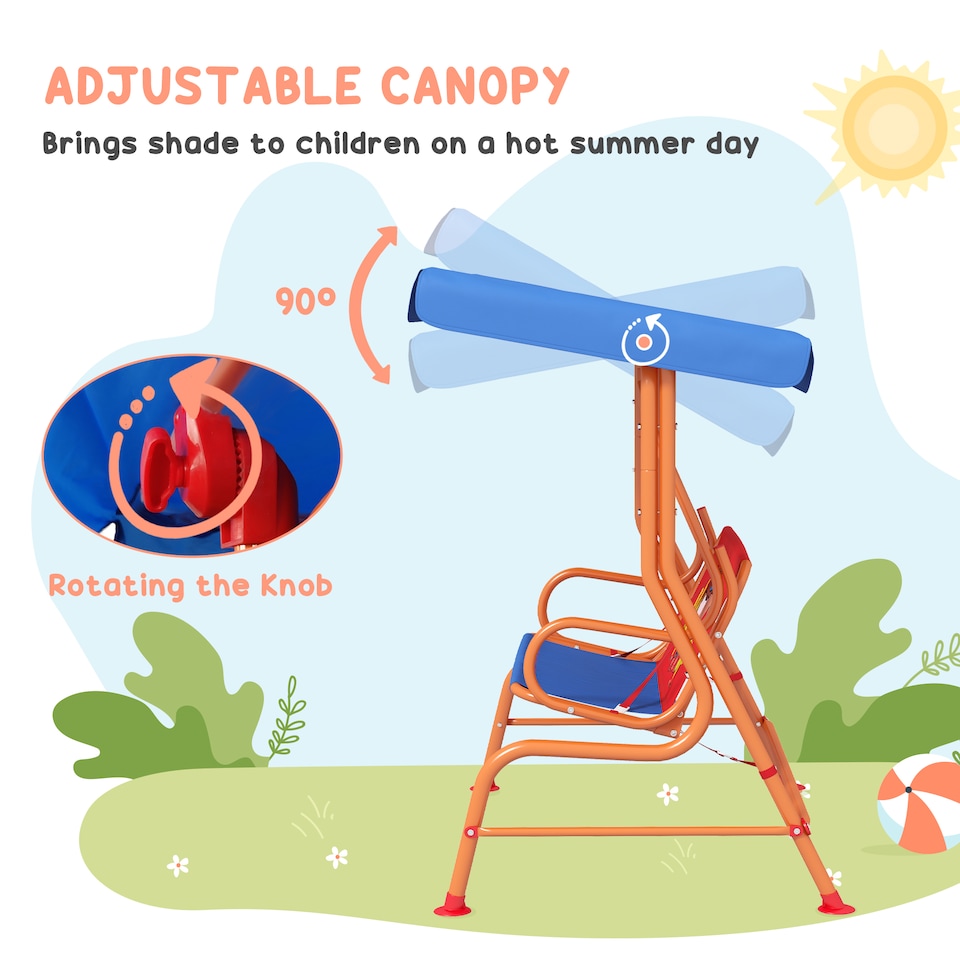 image 1 of Outsunny 2 Seater Kids Swing Chair, Cowboy Themed with Adjustable Canopy