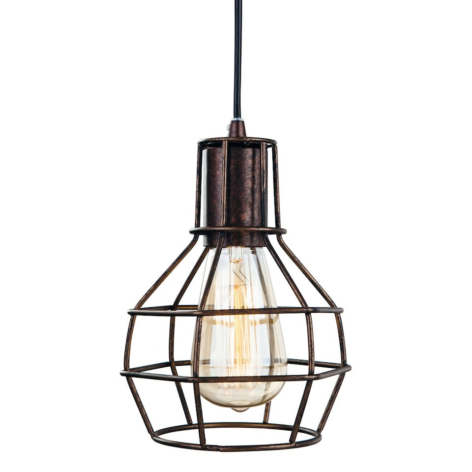 Clipper 1 Light Wire Ceiling Pendant Rustic Brown, E27