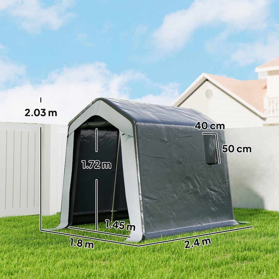 image 1 of Outsunny 1.8 x 2.4m Portable Storage Shed Heavy Duty Motorbike Shed | Grey | Dark grey and light grey | 180W x 240D x 203H cm