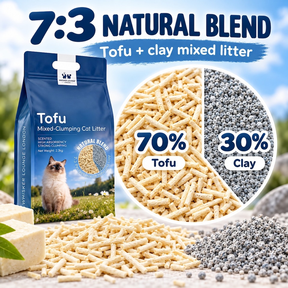 image 1 of Whisker Lounge London Tofu Clumping Cat Litter – Bentonite Blend 2.3kg