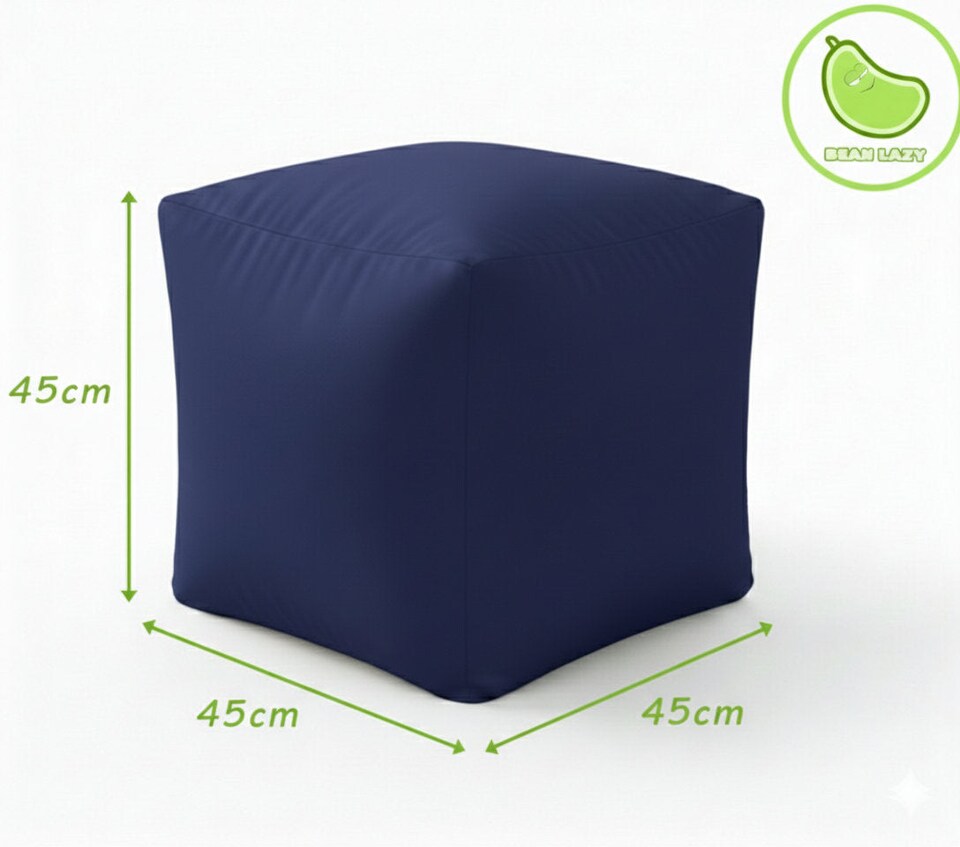 image 1 of Bean Lazy Cotton Navy Blue Square Cube Bean Bag Ottoman