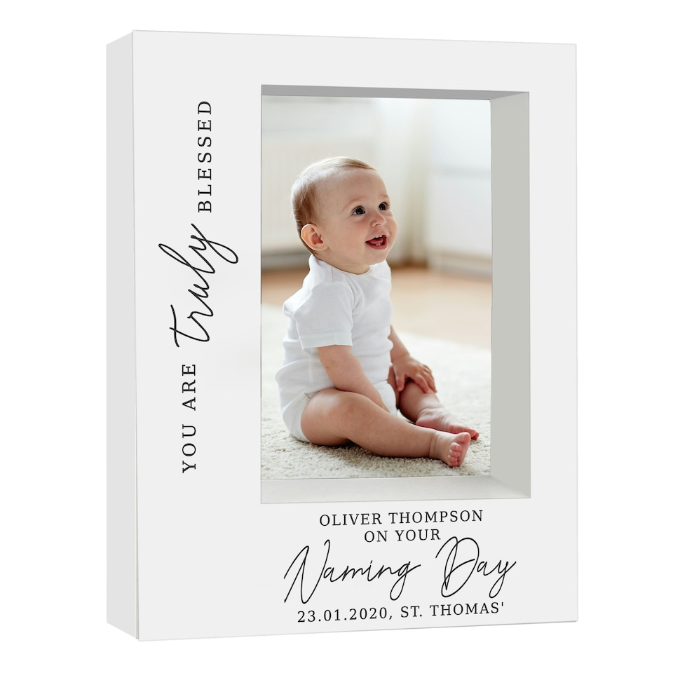 image 1 of Personalised 'Truly Blessed' Naming Day 5x7 Box Photo Frame White | One Size